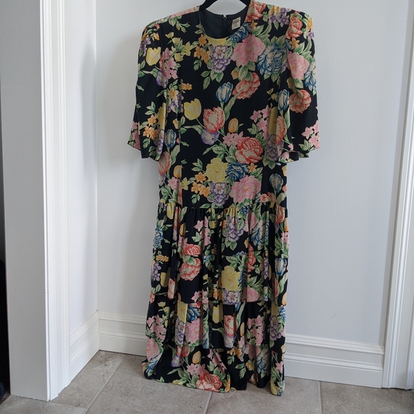 Cottagecore Vintage Albert Nipon silk dress 1980s - Picture 1 of 3